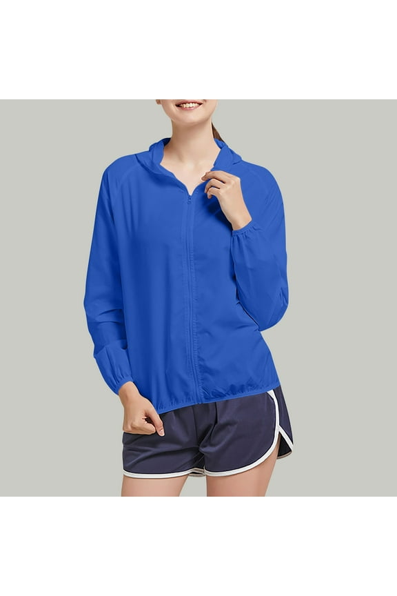 Hooded Jacket for Women Casual Women Jacket Long Sleeves Solid Color Tightened Cuffs Zipper Jacket Lightweight Breathable Waterproof Sunscreen Outdoor Jacket
