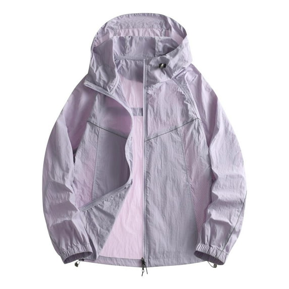 Hooded Jacket for Women Casual Women Jacket Tightened Cuffs Drawstring Zipper Stand-Up Collar Jacket Lightweight Breathable Waterproof Sunscreen Outdoor Jacket Trendy