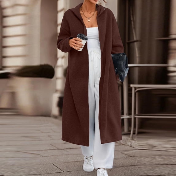 Hooded Jacket Women Top Pockets Hooded Solid Color Long Cardigan For Extra Warmth And Coverage Spring Jackets For Women