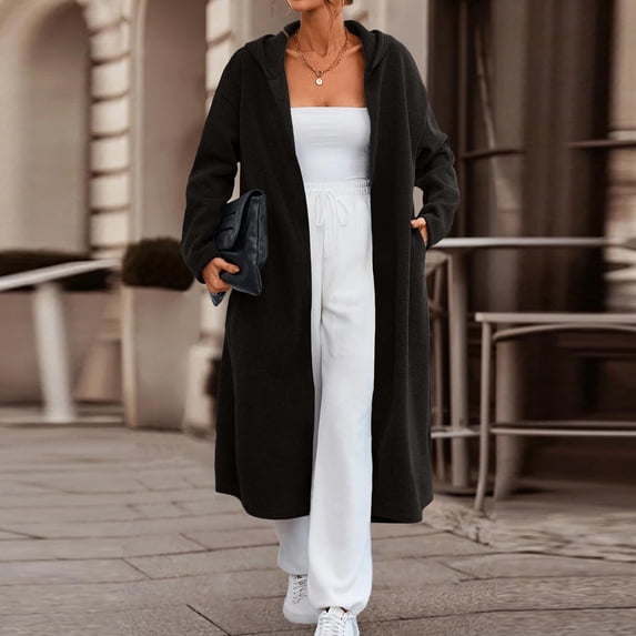 Hooded Jacket Women Top Pockets Hooded Solid Color Long Cardigan For Extra Warmth And Coverage Spring Jackets For Women