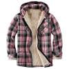 thumbnail image 1 of Hooded Jacket Women's Long Sleeve Fleece Lining Fashion Full Zip Up Fleece Jacket Plaid Jacket Elasticity Fall Winter Warm Loose Plaid Shacket Jacket Fleece Hooded Jackets Soft Warm Coat, 1 of 7