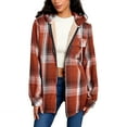 thumbnail image 1 of Hooded Jacket Women's Long Sleeve Fleece Lining Fashion Full Zip Up Fleece Jacket Plaid Jacket Elasticity Fall Winter Warm Loose Plaid Shacket Jacket Fleece Hooded Jackets Soft Warm Coat, 1 of 9