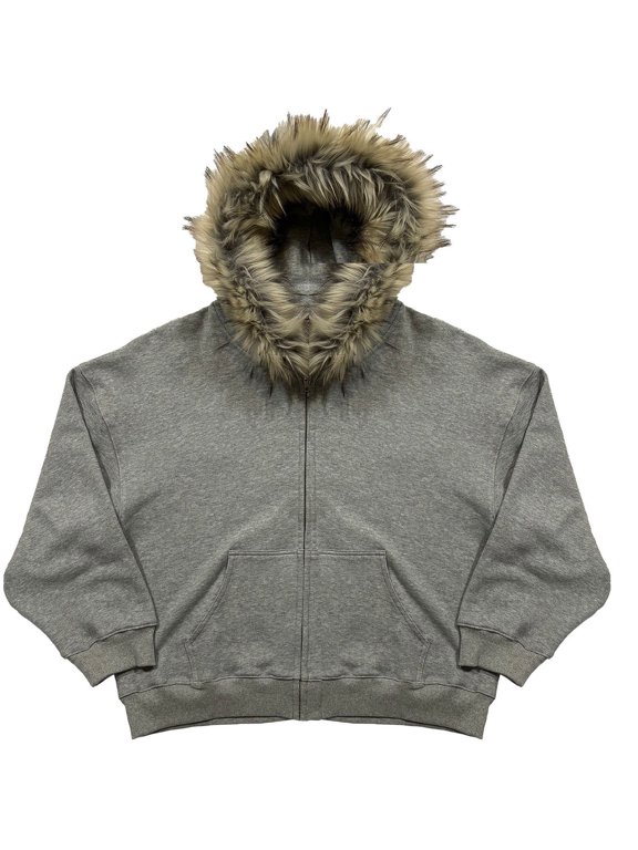 Hooded Jacket Y2k Goth Zip Up Hoodie Graphic Sweatshirt Emo Grunge Streetwear (Solid Grey L)