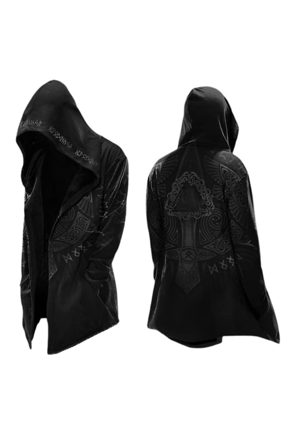 Hooded Jacket for Men Nordic Myth Mid Length Retro Biker Jacket Spring Fall Cardigan Khaki S