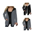 thumbnail image 1 of Hooded Jacket for Women 2025 Fall Winter Color Block Long Sleeve Zip Up Hoodie with Pockets Outerwear, 1 of 7