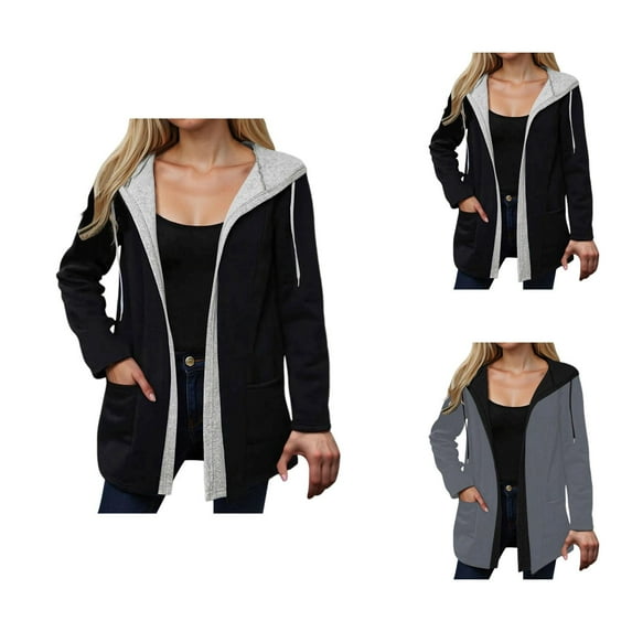 Hooded Jacket for Women 2025 Fall Winter Color Block Long Sleeve Zip Up Hoodie with Pockets Outerwear