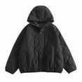 thumbnail image 1 of Hooded Jackets For Women Fall Winter Trendy Button Down Quilted Shacket Casual Thick Thermal Outwear With Pockets (XL, Black), 1 of 3