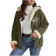thumbnail image 1 of Hooded Jackets For Women Full-Zip Long Sleeve Cute Graphic Print Outwear Sherpa Lined Thermal Cardigan With Pockets (XL, Army Green-B), 1 of 7
