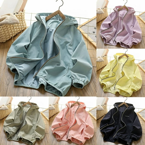 Hooded Jackets for Kids 4-15 Years Unisex Long Sleeve Hooded Solid Color Waterproof Windproof Windbreakers Children's Active Outdoor Sports Blouses Jacket For Kids Navy