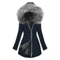 thumbnail image 1 of Hooded Jackets for Women, Fashion Women's Autumn & Winter Solid Color Hooded Fleece-Lined Down-Like Zipper Jacket Top with Removable Fur-Like Collar, Regular-Fit, Womens Winter Jackets, 1 of 5