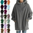 thumbnail image 1 of Hooded Jackets for Women Long Sleeve Jackets Solid Color Hoodie Zipper Long Sleeve Sweatshirts Long Coat Tops With Pockets Lightweight Jacket Women, 1 of 10