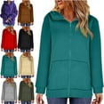 thumbnail image 1 of Hooded Jackets for Women Plus Size Women's Hooded Long Sleeves Coat with Zipper Casual Long Sleeve Solid Color Athletic Sweatshirts Loose Hoodie Top, 1 of 9