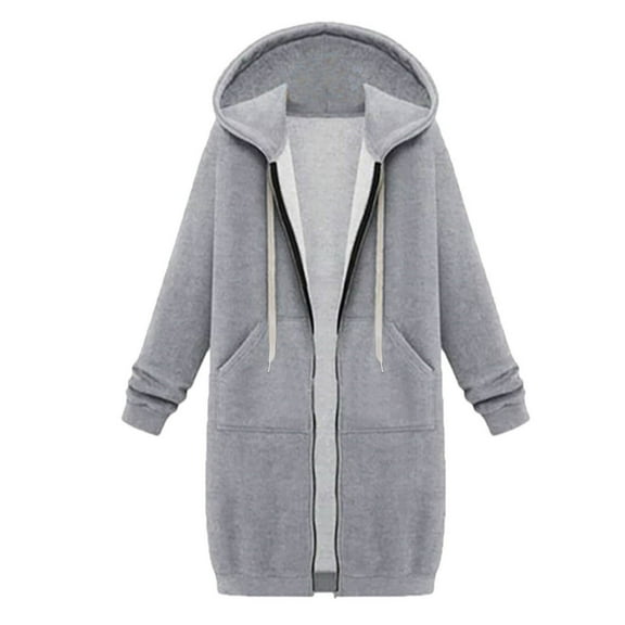 Hooded Jackets for Women Solid Color Sweatshirt Jackets Long Hoodies Tunic Jackets Casual Zip Up Long Sleeve Jackets Jackets for Women