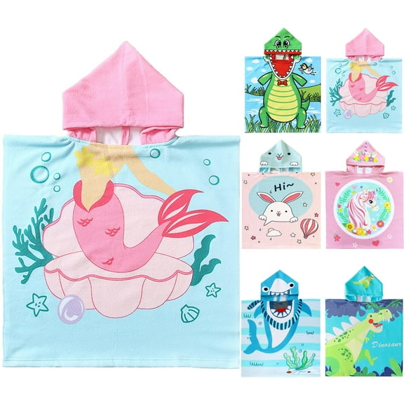 Hooded Kids Beach Towels - Toddler Bath Towel Girls Boys Swim Cover-ups for Ages 1 to 6 Kids Pool Towels Quick Dry Lightweight Soft Microfiber Poncho Towel 24x24 (Mermaid Seashell)
