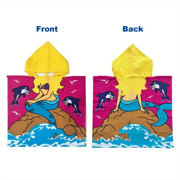 Hooded Kids Beach Towels - Toddler Bath Towel Girls Boys Swim Cover-ups for Ages 4 to 10 Kids Pool Towels Quick Dry Lightweight Soft Microfiber Poncho 24x24 with Bag (Mermaid Red)
