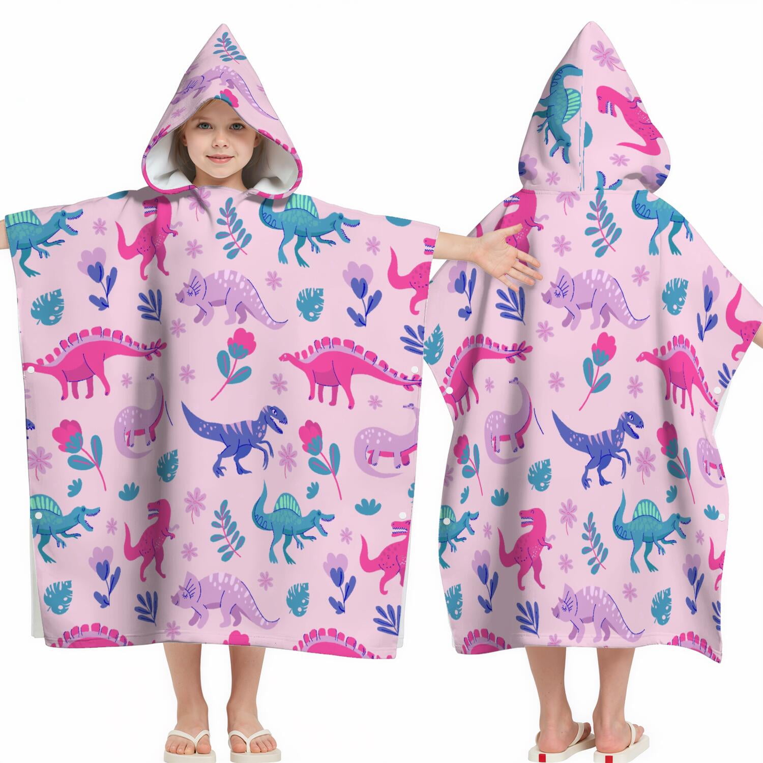 Hooded Kids Beach Towels - Toddler Bath Towel Girls Boys Swimming Cover-ups for Ages 2 to 6 Kids Pool Towels Quick Dry Lightweight Soft Microfiber Poncho Towel 28x28 (Dinosaur Pattern)