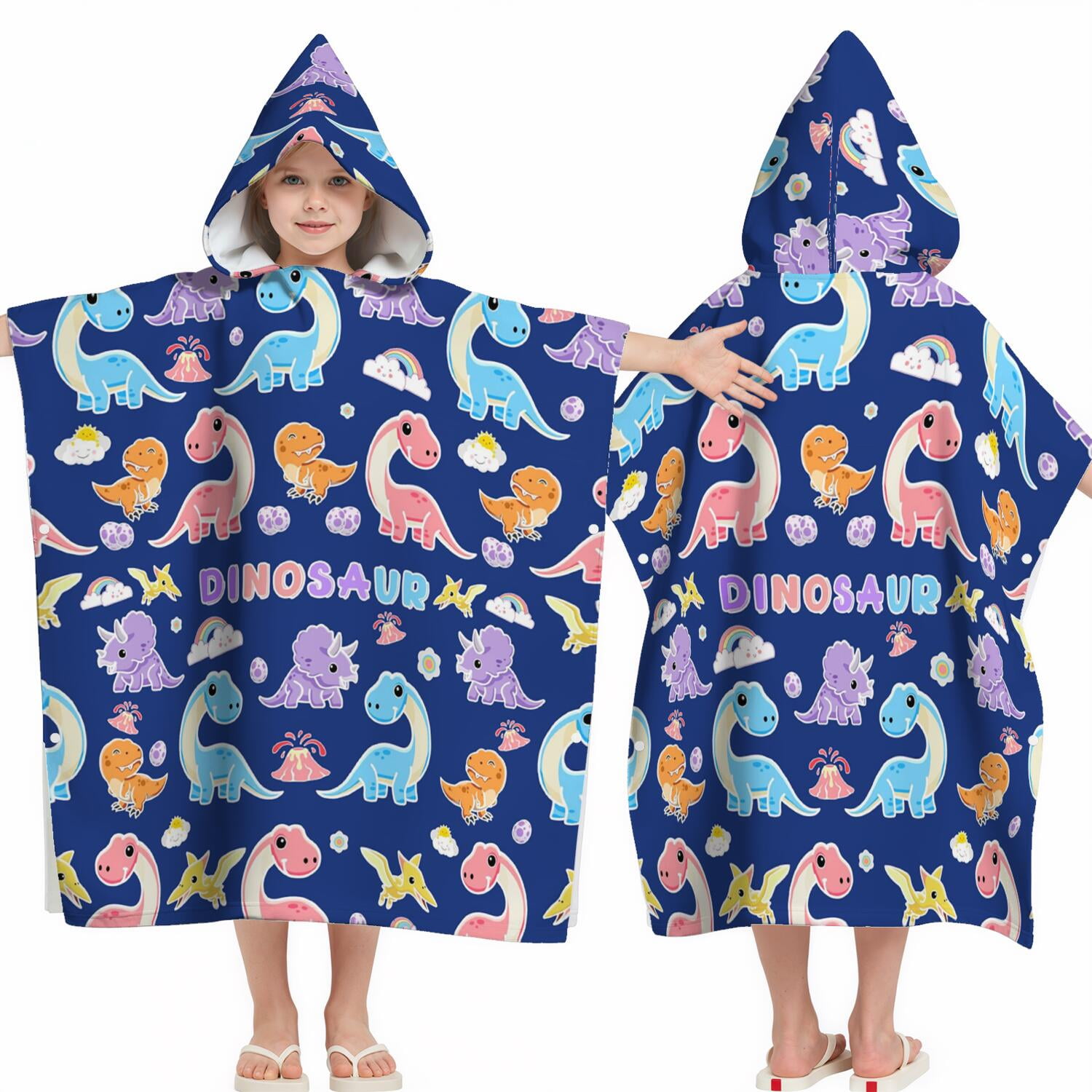 Hooded Kids Beach Towels - Toddler Bath Towel Girls Boys Swimming Cover-ups for Ages 2 to 6 Kids Pool Towels Quick Dry Lightweight Soft Microfiber Poncho Towel 28x28 (Dinosaur Pattern)