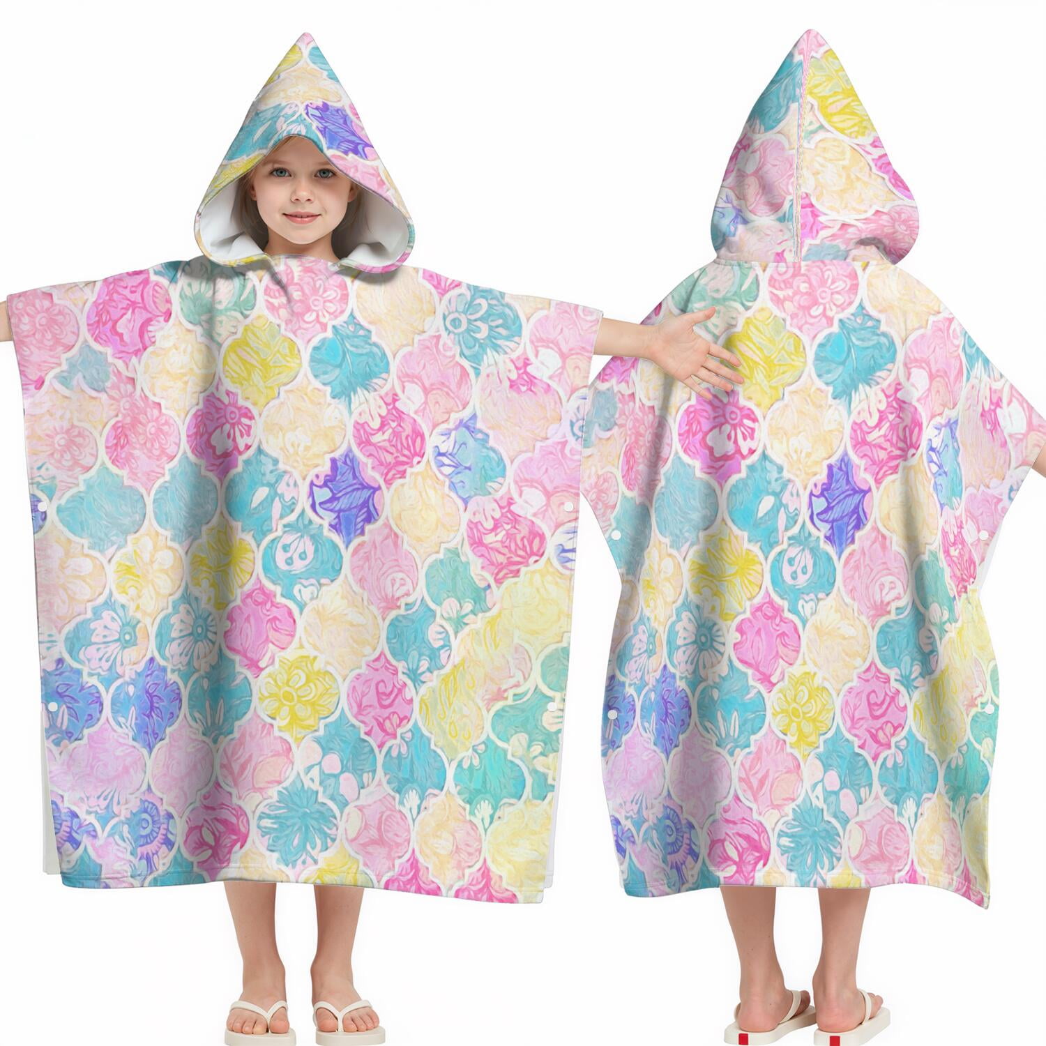 Hooded Kids Beach Towels - Toddler Bath Towel Girls Boys Swimming Cover-ups for Ages 2 to 6 Kids Pool Towels Quick Dry Lightweight Soft Microfiber Poncho Towel 28x28 (Mermaid Seashell)