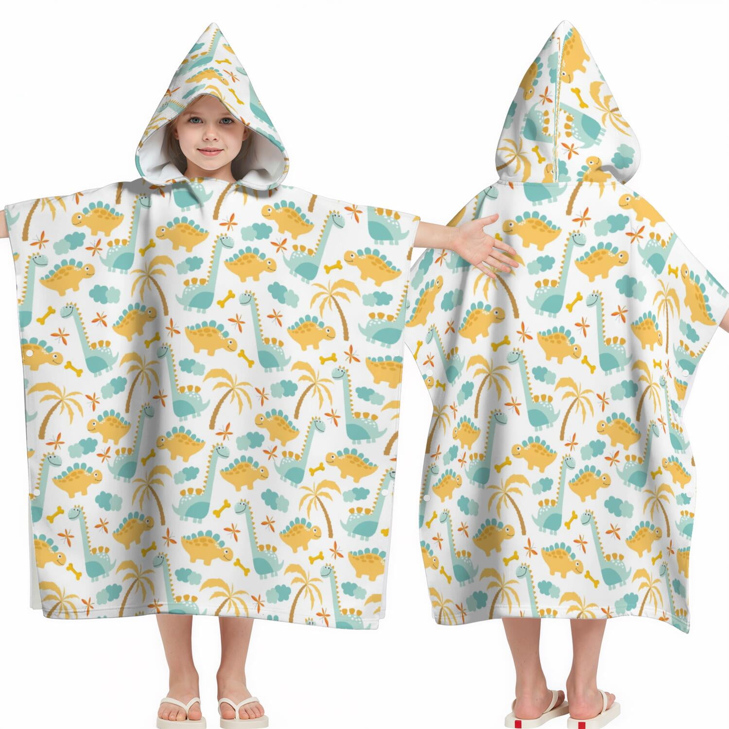 Hooded Kids Beach Towels - Toddler Bath Towel Girls Boys Swimming Cover-ups for Ages 2 to 6 Kids Pool Towels Quick Dry Lightweight Soft Microfiber Poncho Towel 28x28 (Dinosaur Pattern)
