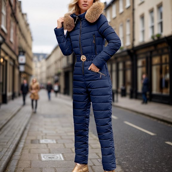 Hooded Large Collar Korean Version Slim Fit Padded Ski Suit Suits for Women Overall Rompers for Women off The Shoulder Bodysuit for Women Sleeveless Jumpsuit Shear Jumpsuit Mono Loose Jumpsuits for