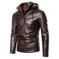 thumbnail image 1 of Hooded Leather Jacket Men Slim Fit Zip-Up Biker Jacket Winter Sherpa Lined Cafe Racer Classic Black Faux Leather Coat, 1 of 4
