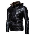 thumbnail image 1 of Hooded Leather Jacket Men Slim Fit Zip-Up Biker Jacket Winter Sherpa Lined Cafe Racer Classic Black Faux Leather Coat, 1 of 7