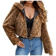 thumbnail image 1 of Hooded Leopard Print Jacket Plush Cropped Jacket Autumn Winter Jacket, 1 of 7