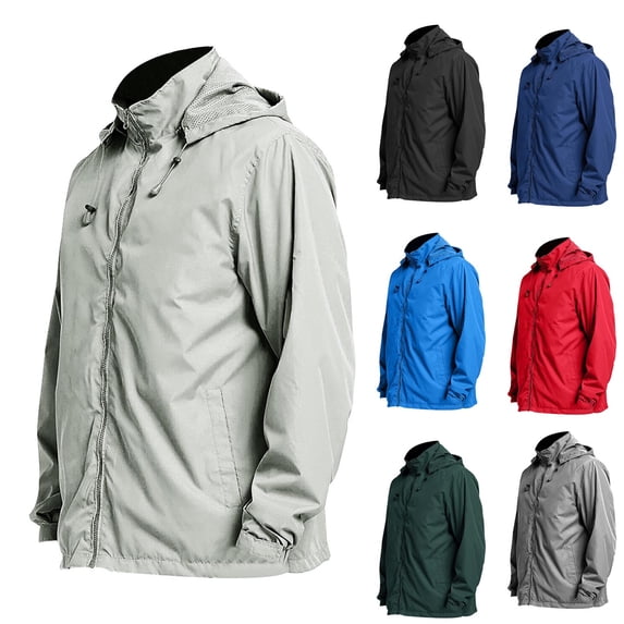 Hooded Lightweight Windbreaker Jackets for Men Full Zip Drawstring Outerwear Water Resistant Casual Coat for Cycling Hiking