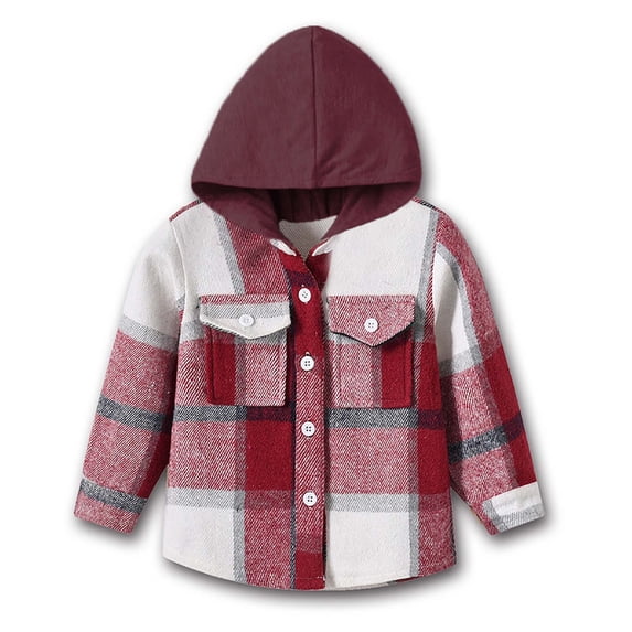 Hooded Long Sleeved Brushed Plaid Shirt Jacket