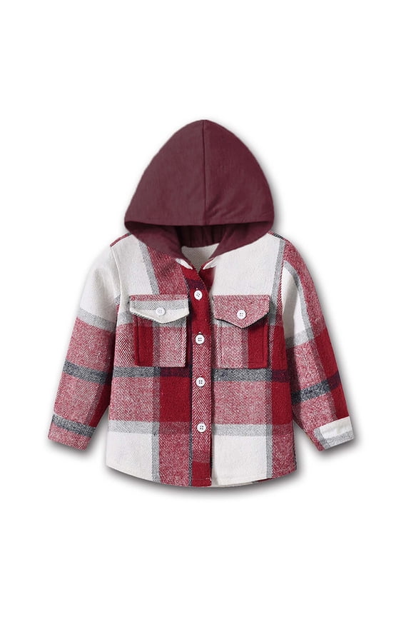 Hooded Long Sleeved Brushed Plaid Shirt Jacket