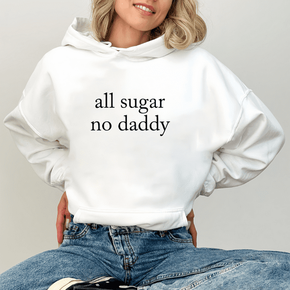 Hooded Long-sleeved "Sugar" letter graphic text printed Tee T-shirt top Casual comfortable White,S-2XL