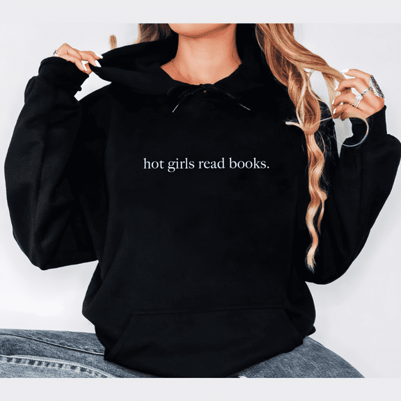 Hooded Long-sleeved casual Cotton "Reading" letter graphic text printed Tee T-shirt top breathable black S-2XL