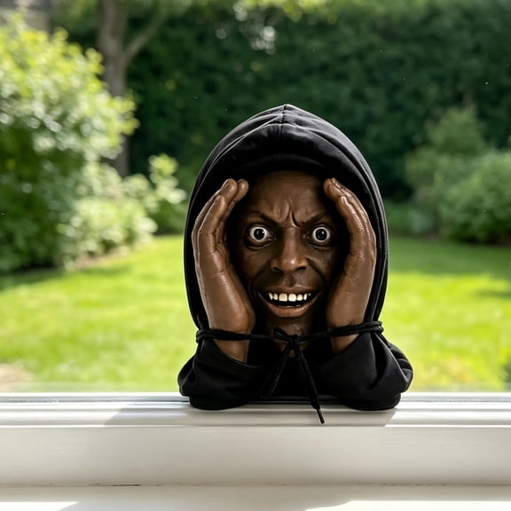 Hooded Man Peeker Peeping Ornaments Window Funny Face Window Sticker Prop Realistic Scary Hanging Ornament For Halloween Party Decoration