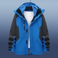 thumbnail image 1 of Hooded Men's Jacket Waterproof Blue Zip Up Rain Jacket Fall Winter Windbreaker Color Block Men Clothes, 1 of 3