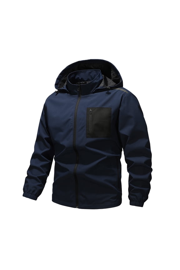 Hooded Men's Jacket Zip Up Blue Outdoor Jacket Lightweight Winter Utility Softshell Men's Fashion