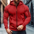 thumbnail image 1 of Hooded Mens Jacket Red Zip Up Jacket Long Sleeve Pocket Fall Winter Outerwear, 1 of 5