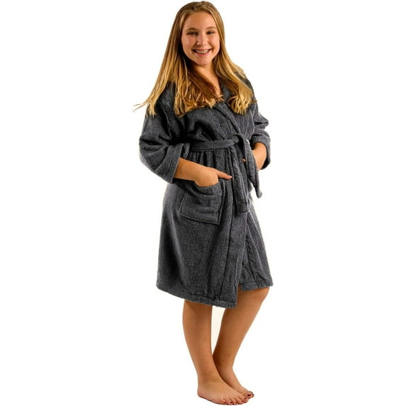 Hooded Microfiber Hooded Robe, Teenager Teen, Petites, X-LARGE, Charcoal Color