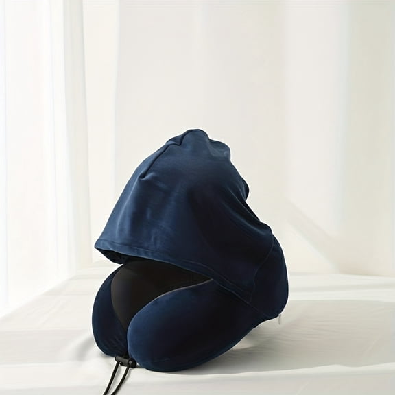 Hooded Neck Pillow with Light Blocking, 360° Comfort & Slow Rebound for Travel & Office Naps, Invisible Zipper for Easy Cleaning