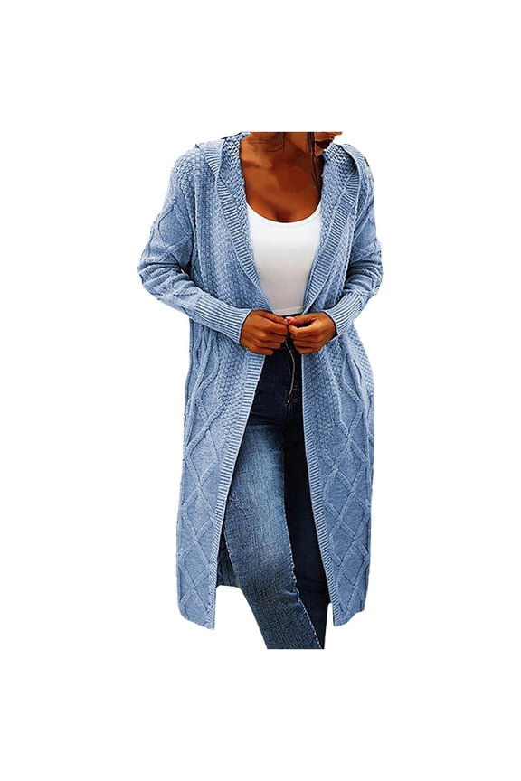 Hooded Open Front Cardigan for Women Chunky Cable Knit Long Cardigan Duster Warm Knitted Sweater Outerwear