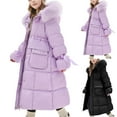 thumbnail image 1 of Hooded Padded Jacket for Girls Tween Children's Solid Color Thickened Velvet Mid Length Zipper Pockets Puffer Jacket Kids' Casual Warm Jacket Coat Purple 5-6Years, 1 of 5