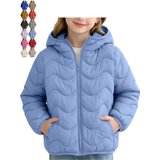 Hooded Padded Jacket for Boys and Girls Wave Pattern Long Sleeve Zip ...