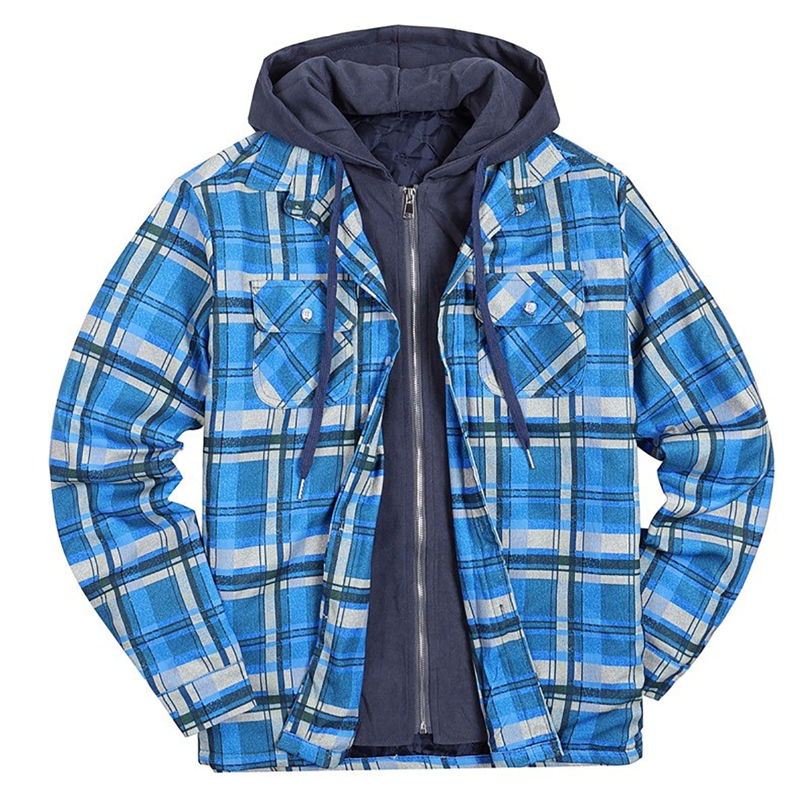 Hooded Plaid Shirts for Men Long Sleeve Padded Zipper Hoodies Flannel ...