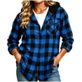 thumbnail image 1 of Elwylmiz Hooded Plaid Shirts for Women Button Down Long Sleeve Tunic Shirt Drawstring Collared Casual Tops Flannel Shacket Jacket, 1 of 4