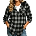 thumbnail image 1 of Elwylmiz Hooded Plaid Shirts for Women Button Down Long Sleeve Tunic Shirt Drawstring Collared Casual Tops Flannel Shacket Jacket, 1 of 4