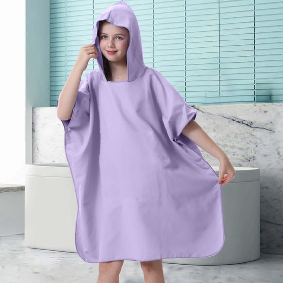 Hooded Poncho Beach Towel Fast Dry Changing Robe with Pocket for Swimming Surfing