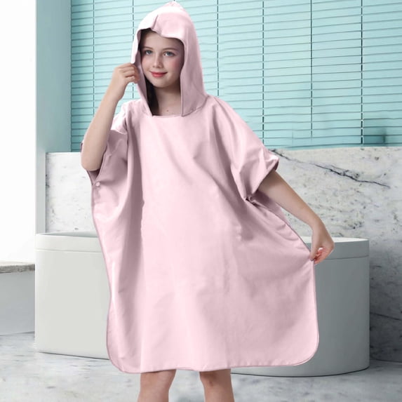 Hooded Poncho Beach Towel Fast Dry Changing Robe with Pocket for Swimming Surfing