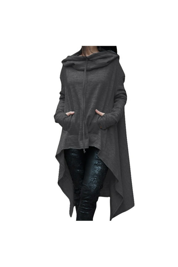 Hooded Poncho Cape Cloak for Women Sale Irregular Hem Hoodie Sweatshirt Pullover with Pocket Winter Autumn Poncho Coat Warm Blanket Cape Wraps Shawl Halloween Gothic Cardigan Punk Hoodie Jacket