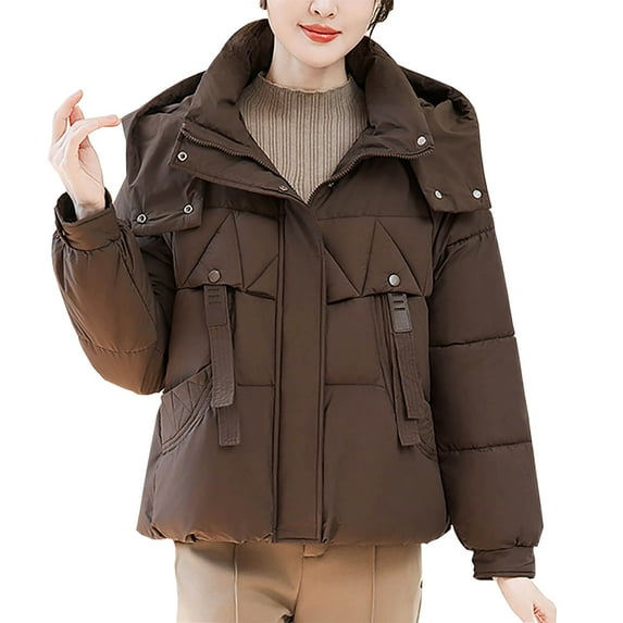 Hooded Puffer Jacket Women Winter Coat Warm Puffer Jacket Casual SOlid Long Sleeve Hooded Winter Jacket Coats