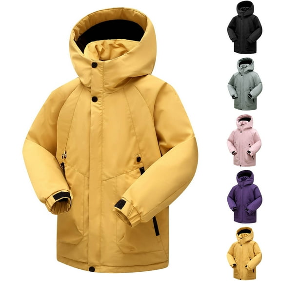 Hooded Puffer Jackets for Boys Girls Toddler 7-17 Years Unisex Children Solid Color Long Sleeve Thickened Velvet Down Jacket Kid's Mid Length Casual Warm Jacket with Pockets Green 11-12Years