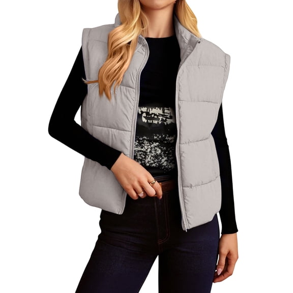 Hooded Puffer Vest for Women, Lightweight Zip Front Design with Quilted Pattern, Versatile Cold Weather Layering Piece for Errands & Travel.Gray2XL